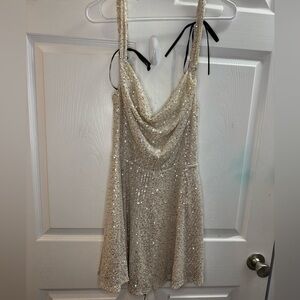 Lucy in the Sky Champagne Sequin Cowl Mini Dress